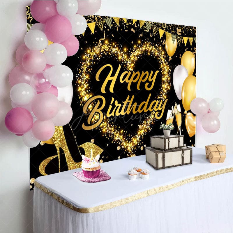 Aperturee - Aperturee Classical Balloon Glitter Flags Birthday Backdrop