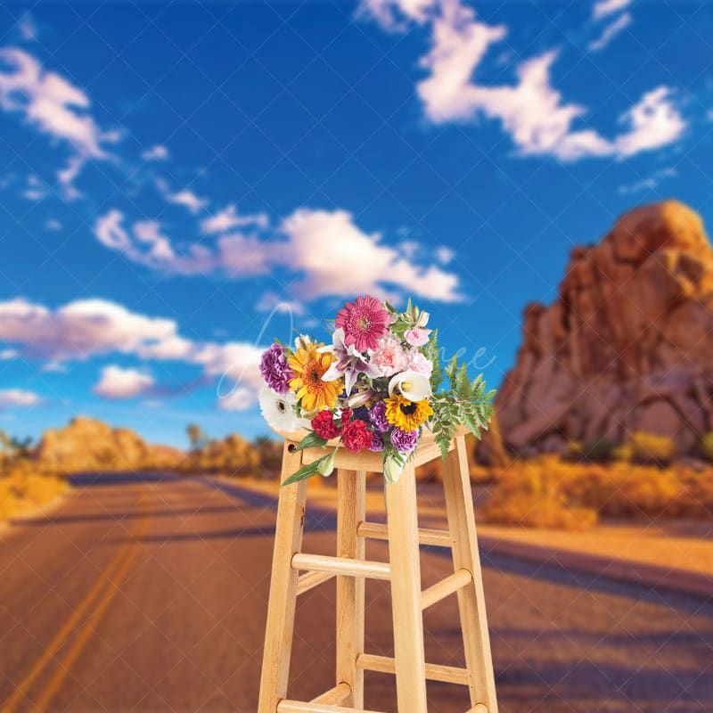Aperturee - Aperturee Clear Sky Weather Desert Road Photography Backdrop