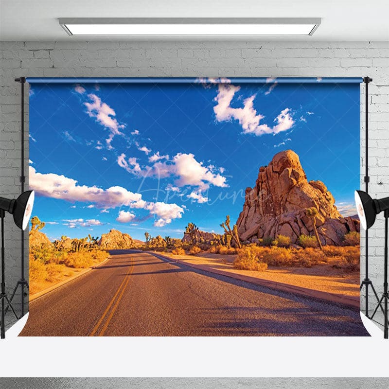 Aperturee - Aperturee Clear Sky Weather Desert Road Photography Backdrop