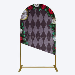 Aperturee - Aperturee Clock Leaves White Red Rose Rhombus Arch Backdrop