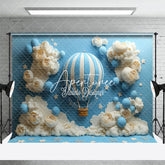 Aperturee - Aperturee Cloud Floral Blue Hot Air Balloon Cake Smash Backdrop