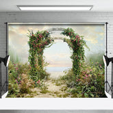 Aperturee - Aperturee Cloud Sky Greenery Floral Arch Wedding Photo Backdrop