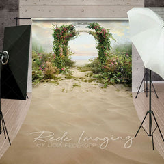 Aperturee - Aperturee Cloud Sky Greenery Floral Arch Wedding Sweep Backdrop