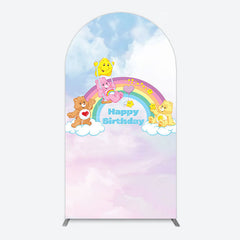 Aperturee - Aperturee Clouds Rainbow Cute Bear Happy Birthday Arch Backdrop