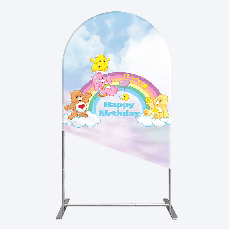 Aperturee - Aperturee Clouds Rainbow Cute Bear Happy Birthday Arch Backdrop