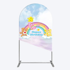 Aperturee - Aperturee Clouds Rainbow Cute Bear Happy Birthday Arch Backdrop
