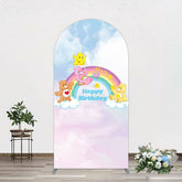 Aperturee - Aperturee Clouds Rainbow Cute Bear Happy Birthday Arch Backdrop