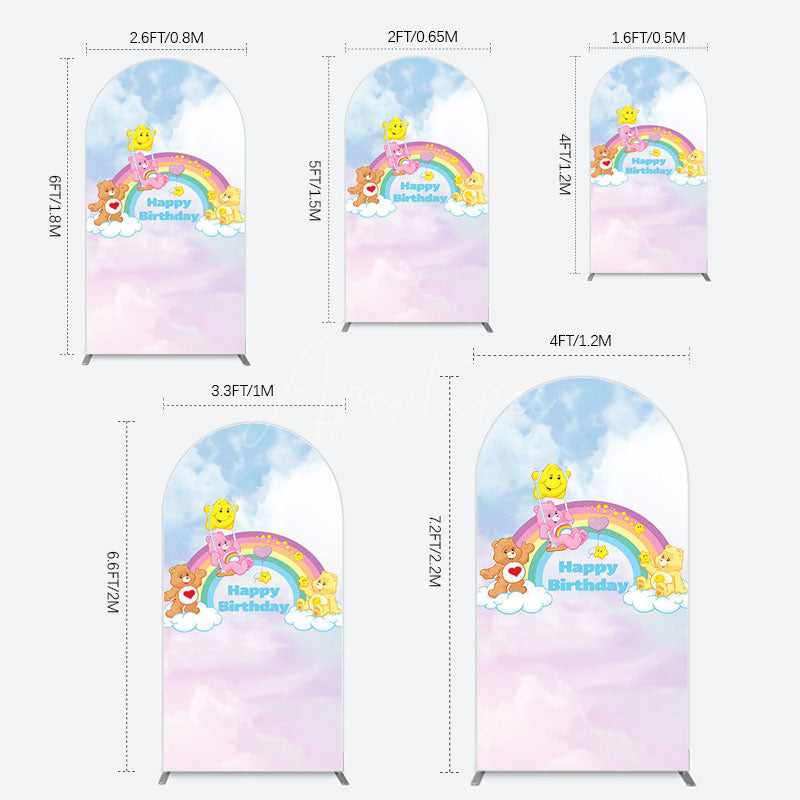 Aperturee - Aperturee Clouds Rainbow Cute Bear Happy Birthday Arch Backdrop