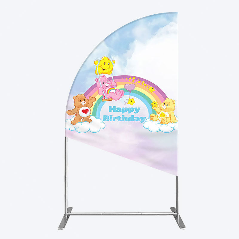 Aperturee - Aperturee Clouds Rainbow Cute Bear Happy Birthday Half Moon Arch Backdrop