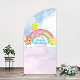 Aperturee - Aperturee Clouds Rainbow Cute Bear Happy Birthday Half Moon Arch Backdrop