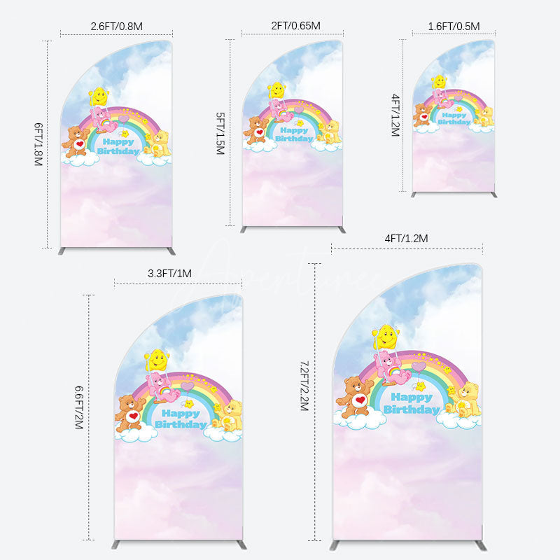 Aperturee - Aperturee Clouds Rainbow Cute Bear Happy Birthday Half Moon Arch Backdrop