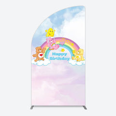 Aperturee - Aperturee Clouds Rainbow Cute Bear Happy Birthday Half Moon Arch Backdrop