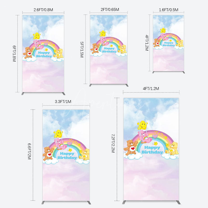 Aperturee - Aperturee Clouds Rainbow Cute Bear Happy Birthday Rectangle Backdrop