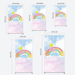 Aperturee - Aperturee Clouds Rainbow Cute Bear Happy Birthday Rectangle Backdrop