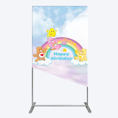Aperturee - Aperturee Clouds Rainbow Cute Bear Happy Birthday Rectangle Backdrop
