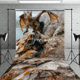 Aperturee - Aperturee Coast Rocks Welsh Dragon Natural Scene Sweep Backdrop