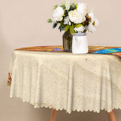 Aperturee - Aperturee Coastal Beach Round Tablecloth with Conch and Starfish Pattern for Nautical Themed Dining Decor