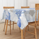 Aperturee - Aperturee Coastal Beach Tablecloth with Blue and White Starfish and Seashells for Nautical Themed Party Decor