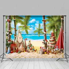 Aperturee - Aperturee Coconut Tree Beach Sky Christmas In July Backdrop