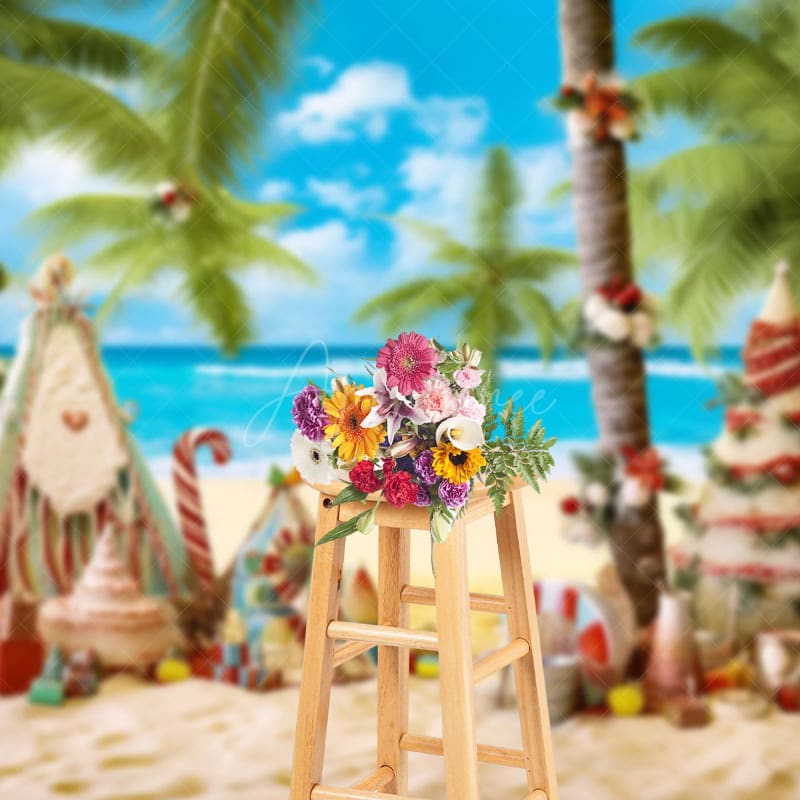 Aperturee - Aperturee Coconut Tree Beach Sky Christmas In July Backdrop