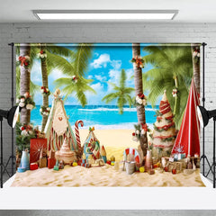 Aperturee - Aperturee Coconut Tree Beach Sky Christmas In July Backdrop