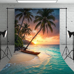 Aperturee - Aperturee Coconut Trees By Beach Sunset Summer Sweep Backdrop