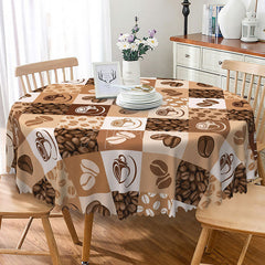 Aperturee - Aperturee Coffee Bean Plaid Round Tablecloth in Brown and White for Cafe Kitchen and Coffee Lover Decor