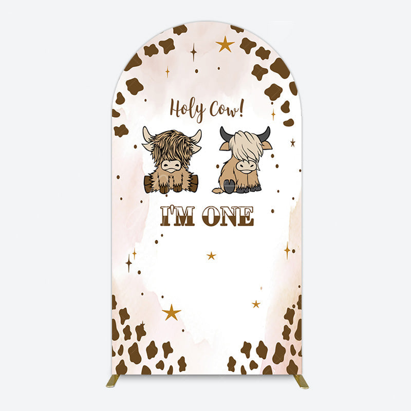 Aperturee - Aperturee Coffee Cow Pattern Im One Birthday Arch Backdrop