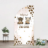 Aperturee - Aperturee Coffee Cow Pattern Im One Birthday Half Moon Arch Backdrop