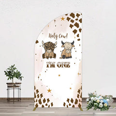Aperturee - Aperturee Coffee Cow Pattern Im One Birthday Half Moon Arch Backdrop