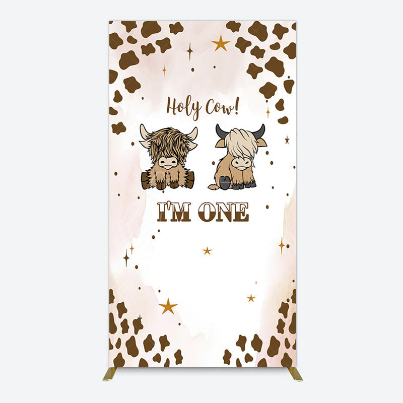 Aperturee - Aperturee Coffee Cow Pattern Im One Birthday Rectangle Backdrop