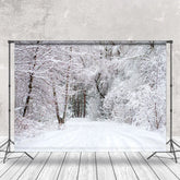 Aperturee - Aperturee Cold Winter Snowy Trees Shrubs Path Photo Backdrop