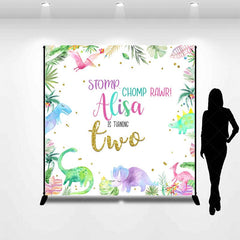 Aperturee - Aperturee Color Baby Dinosaur Custom Name 2nd Birthday Backdrop