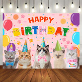 Aperturee - Aperturee Color Cat Paw Print Balloons Happy Birthday Backdrop