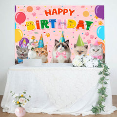 Aperturee - Aperturee Color Cat Paw Print Balloons Happy Birthday Backdrop