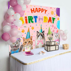 Aperturee - Aperturee Color Cat Paw Print Balloons Happy Birthday Backdrop