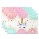 Aperturee - Aperturee Color Cloud Sparkle Stars Unicorn Set of 4 Placemats
