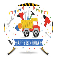 Aperturee - Aperturee Color Construction Truck Round Happy Birthday Backdrop