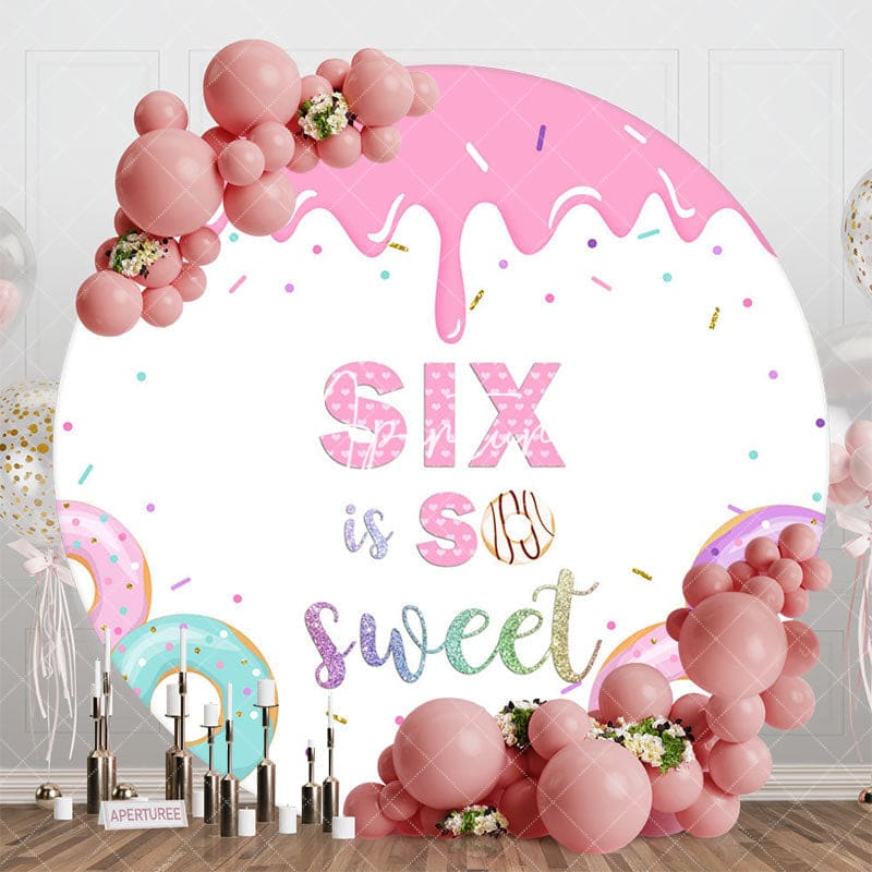 Aperturee - Aperturee Color Donut Candy Cream Six Is So Sweet Round Backdrop