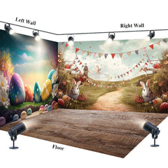 Aperturee - Aperturee Color Eggs Bunny Spring Easter Room Set Backdrop