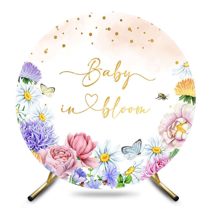 Aperturee - Aperturee Color Floral Baby In Bloom Round Gender Reveal Backdrop