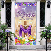 Aperturee - Aperturee Color Floral Cross He Is Risen Easter Door Cover