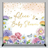 Aperturee - Aperturee Color Floral Glitter Custom Name Baby Shower Backdrop