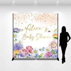 Aperturee - Aperturee Color Floral Glitter Custom Name Baby Shower Backdrop