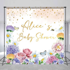 Aperturee - Aperturee Color Floral Glitter Custom Name Baby Shower Backdrop