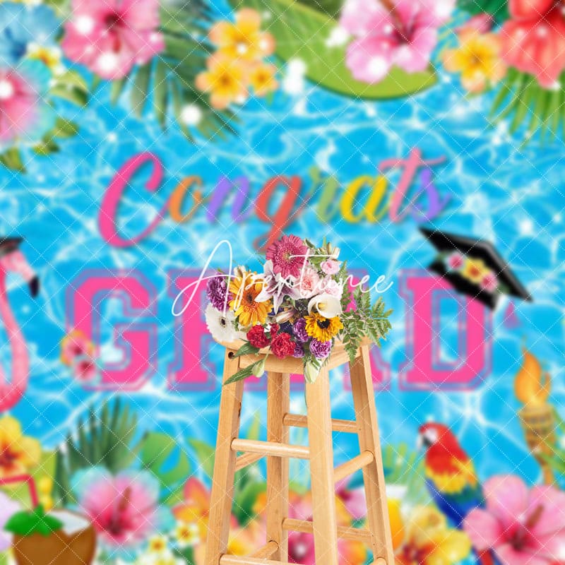Aperturee - Aperturee Color Floral Swimming Pool Congrats Grad Backdrop