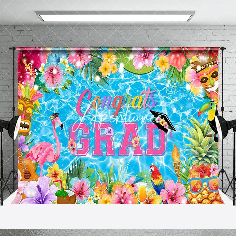 Aperturee - Aperturee Color Floral Swimming Pool Congrats Grad Backdrop