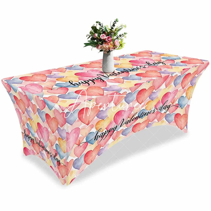 Aperturee - Aperturee Color Love Heart Happy Valentine Day Stretch Table Cover