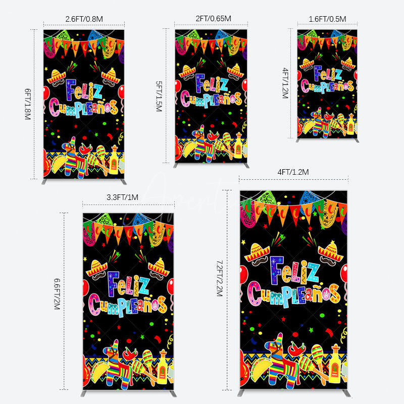 Aperturee - Aperturee Color Mexican Carnival Happy Birthday Rectangle Backdrop