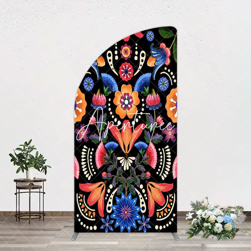 Aperturee - Aperturee Color Mexican National Floral Birthday Arch Backdrop